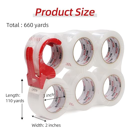 WELSTIK Packing Tape 660 Yards, 6 Pack 2 inch x 110 Yards Heavy Duty Clear - Image 2