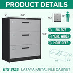 Letaya File Cabinet with Lock-Lateral 3 Drawer Metal Filing - Image 3