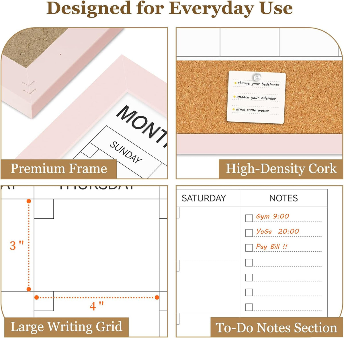 Dry Erase Calendar Whiteboard for Wall, 36'' x 24'' White Boa...