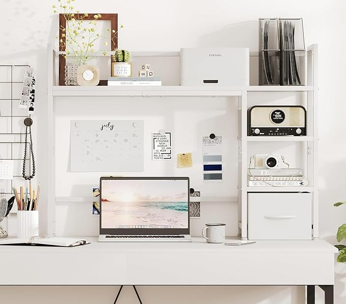 Desk Shelf with Drawer, 41.3" Desktop Organizer Shelf, Desk Hutch - Image 4