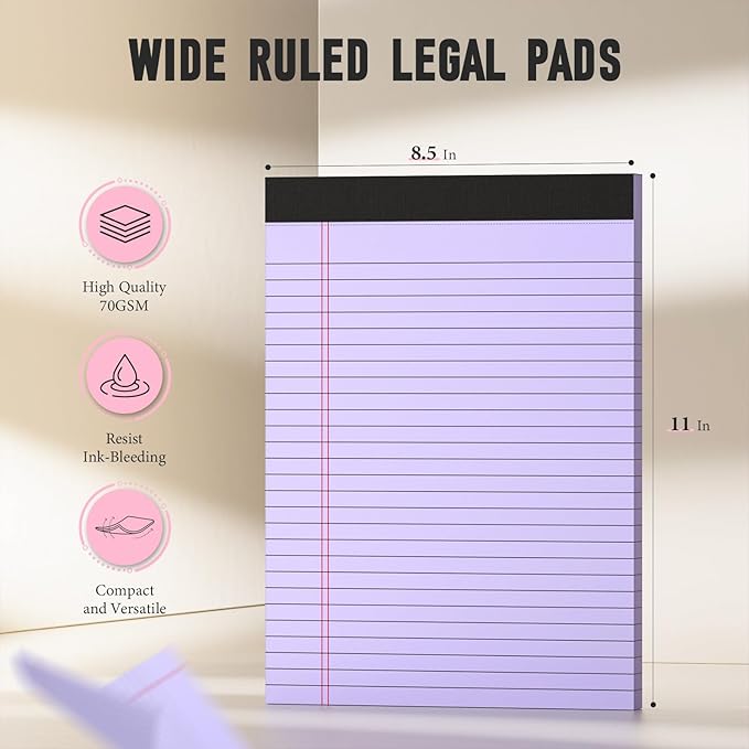 Colored Legal Pads, 3 Pack Writing Pads 8.5 x 11, Wide Ruled Legal Notepads - Image 2