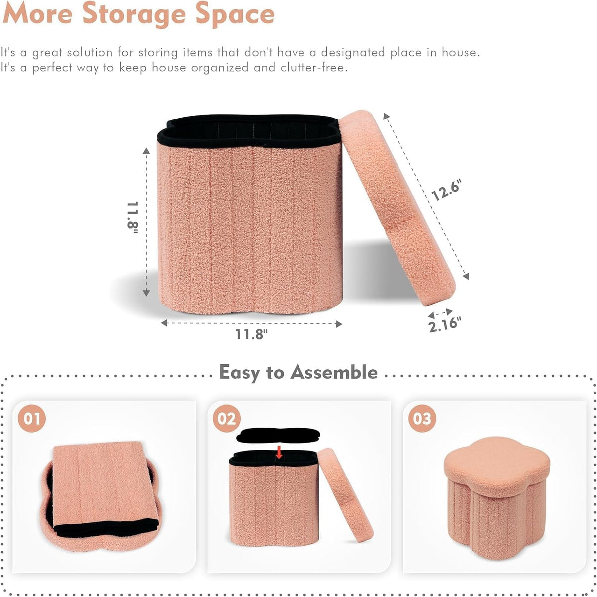 B FSOBEIIALEO Storage Ottoman Cube, 12.6" Flower Shaped Ottomans, Orange