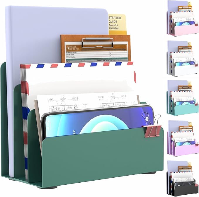 OUTIOE Mail Organizer Countertop, Small Desk File Organizer, Metal File Holder by OUTIOE