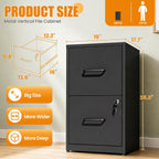 2 Drawer File Cabinet with Lock, Metal Vertical File Cabinets for Home Office, Office Furniture for Organization Hanging Legal/Letter/A4, Office File Cabinet Storage Cabinet, Require Assembly, Black | Black Steel Locking Vertical File Cabinet, Hanging