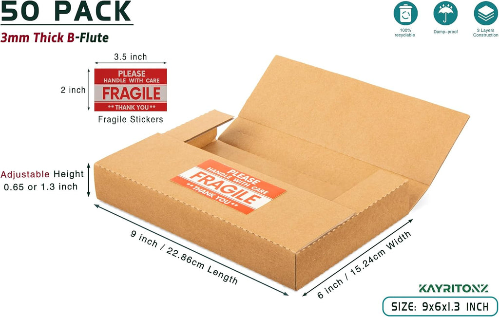 9x6x1.3 inch cardboard box for shipping dvd, cd shown in use