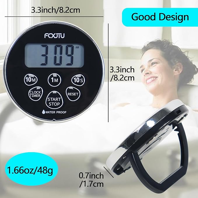 FCXJTU Digital Waterproof Shower Clock Timer, Bathroom Shower Countdown Timer - Image 3