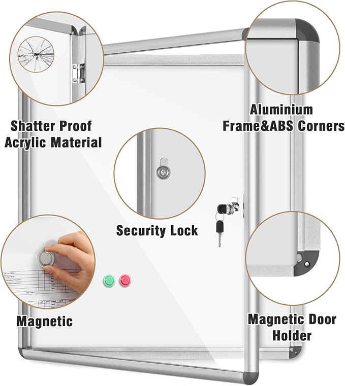 Mifuro 28"x26" Enclosed Bulletin Board, Lockable Weather-Resistant Aluminum - Image 3