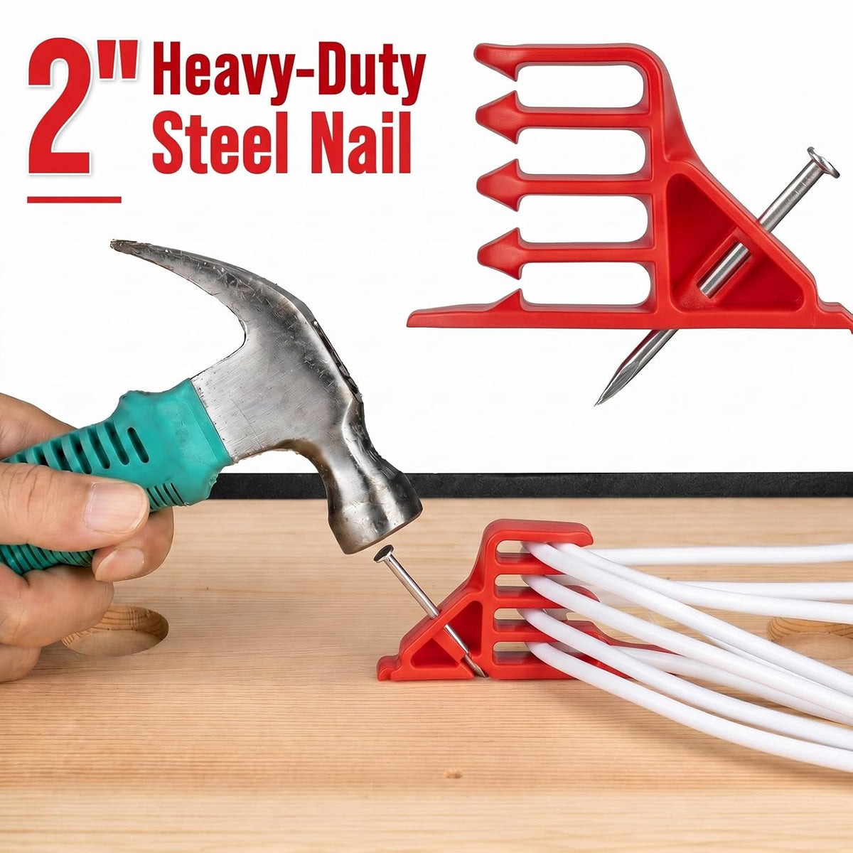 100 Pcs Cable Stacker Wire Staples, Plastic Clips with Nail, Red