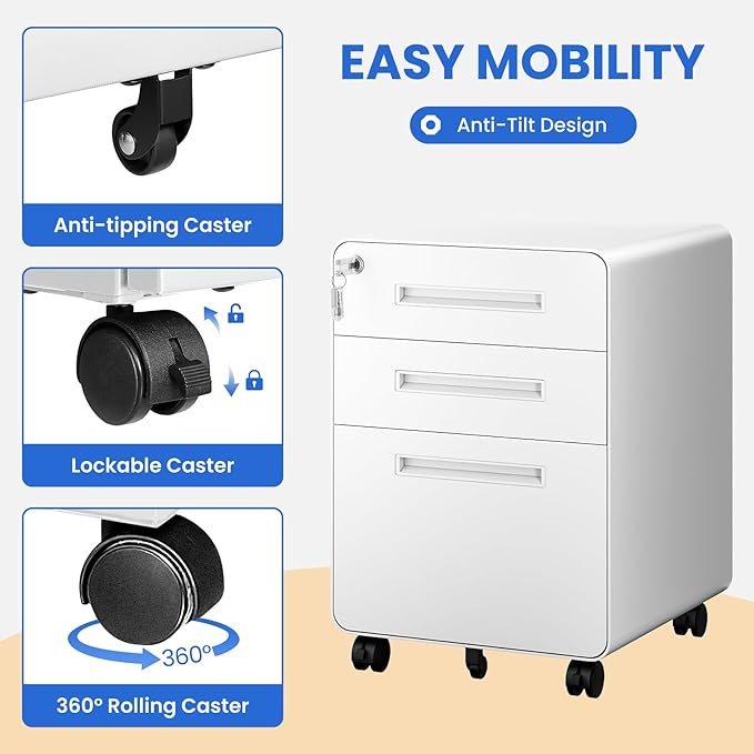 MIIIKO Mobile Filing Cabinet 3 Drawer, Filing Cabinets - Image 5