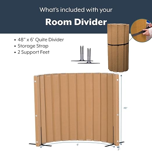 Angeles, Quiet Divider with Sound Sponge 48" x 6' Wall in Natural Tan, - Image 3
