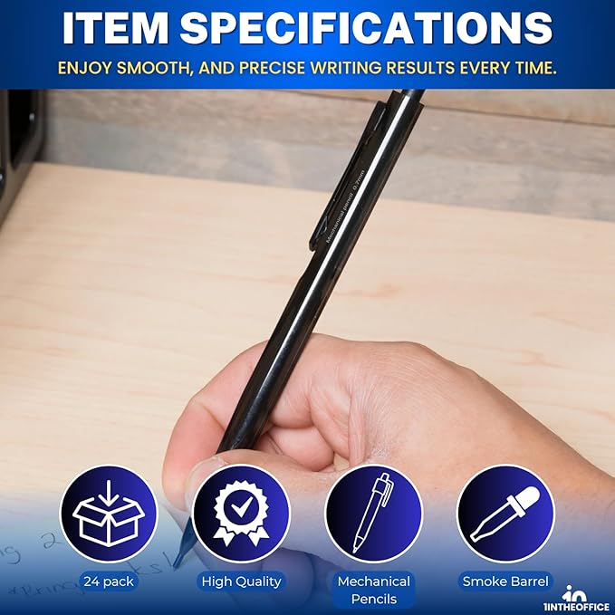 1InTheOffice Mechanical Pencils 0.7mm, HB Lead, Smoke Barrel 24 Pack - Image 7
