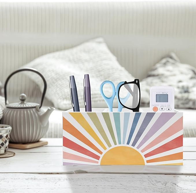 Exqcom Boho Colorful Sunshine Pen Pencil Holder, Boho Desk Office Decor - Image 2