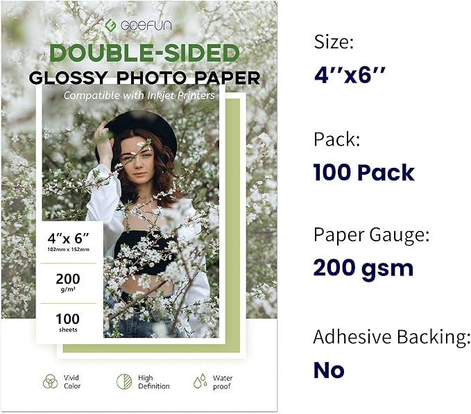 4x6 Photo Paper Double Sided Glossy, Goefun 200 GSM/54 LB Postcard Paper - Image 2