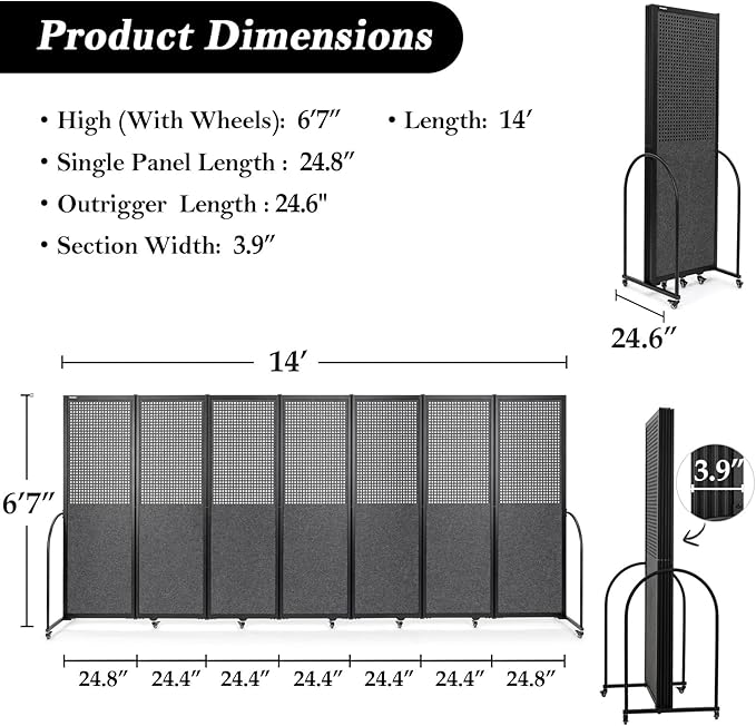 Folding Room Partition, Freestanding Privacy Divider, Portable Office Divider - Image 2
