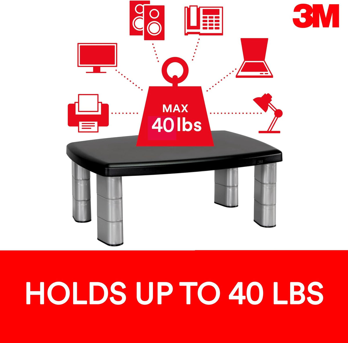 3M Extra Wide Adjustable Computer Monitor Stand, 20 in x 12 in