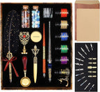 Junhartt Quill Feather Pen and Ink Set, Calligraphy Pen Glass Dip Pen and Wax by Junhartt