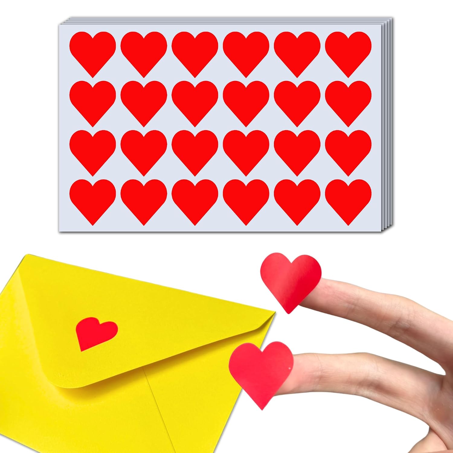 1200 Pack, 1" Red Heart Stickers Labels - 50 Sheets