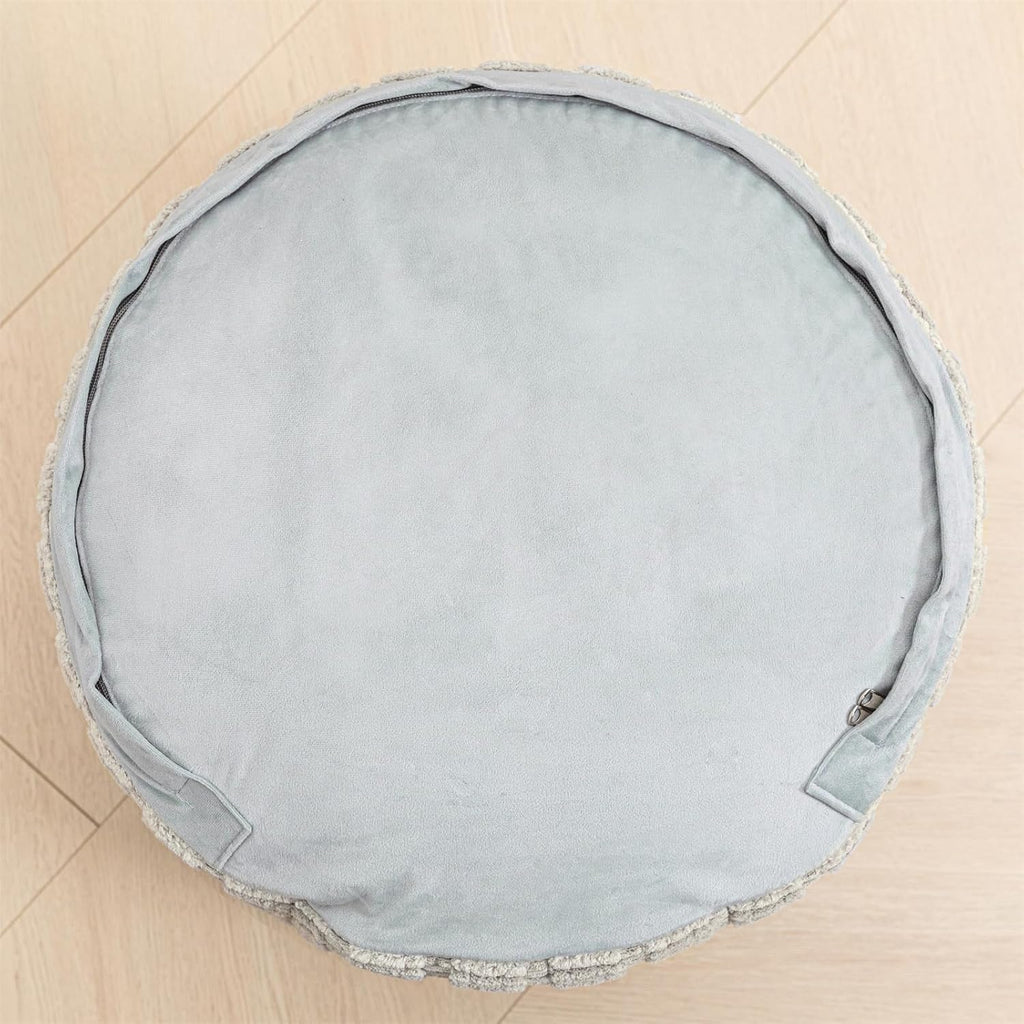 asuprui round ottoman pouf foot stool, light gray showing dimensions