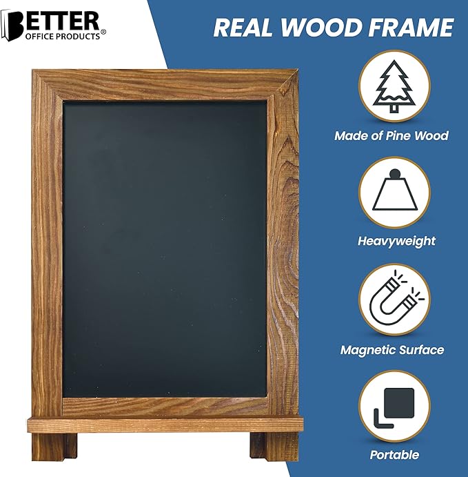 Better Office Products Framed Tabletop Chalkboard Sign, 9.5" x 14", Rustic Wood - Image 4