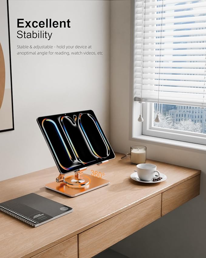 Tablet Stand Holder with Thickened 360°Rotating Base Dual Rod Adjustable - Image 2