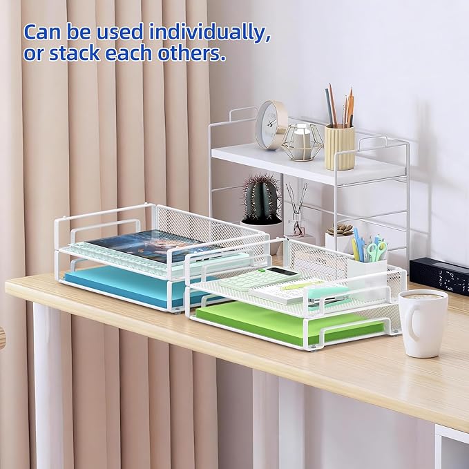 Samstar 4 Pack White Stackable Letter Paper Tray, Desk File Organizer Paper - Image 4