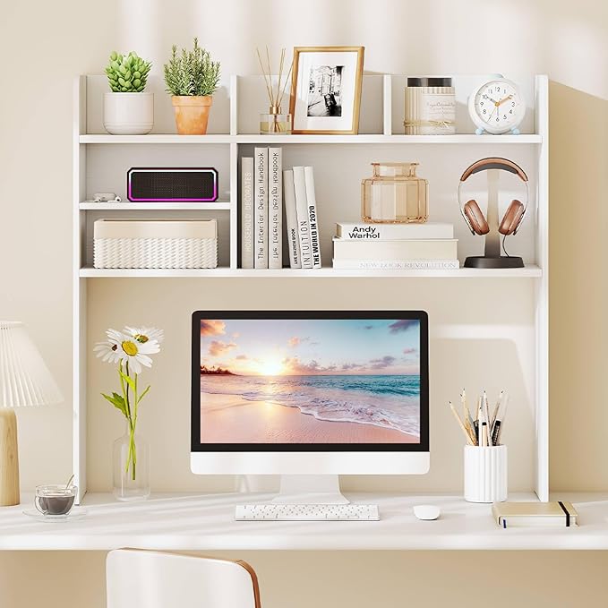 Tangkula Desktop Bookshelf for Computer Up to 32”, 37” Countertop Storage Hutch - Image 4