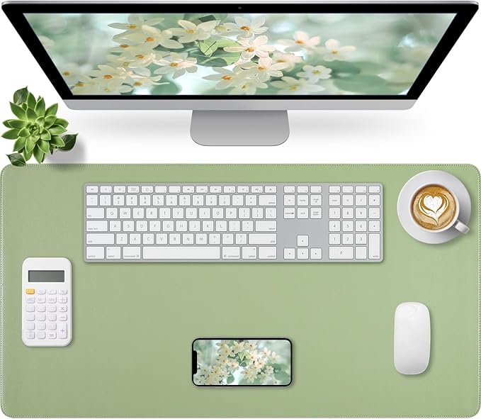 Light Green Desk Mat with Stitched Edges, Large Mouse Pad, Non-Slip Desk by Bloss