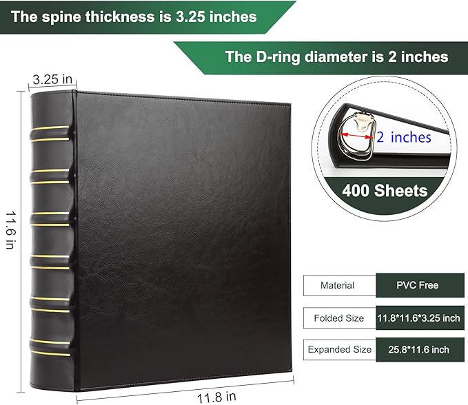 LETVPVOW Vintage Hardback 3 Ring Binder 2 Inch, Professional Leather Binders 2 - Image 2