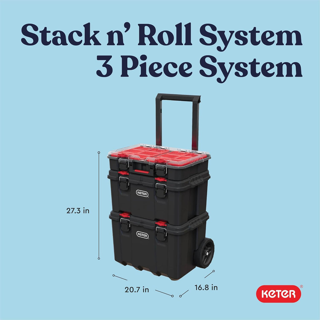 keter stack n rolling tool box modular storage shown in use