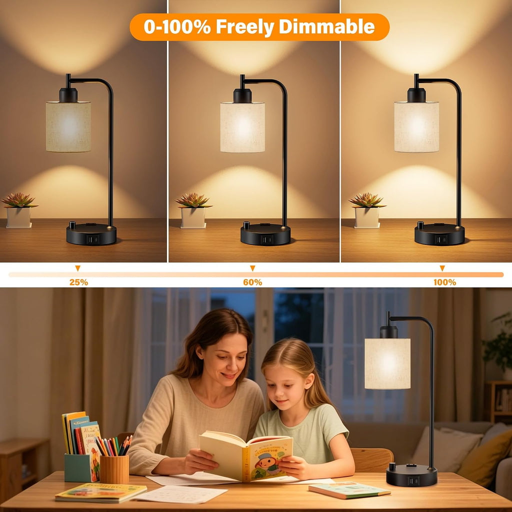 sibrille industrial table lamps with linen shade, set shown in use