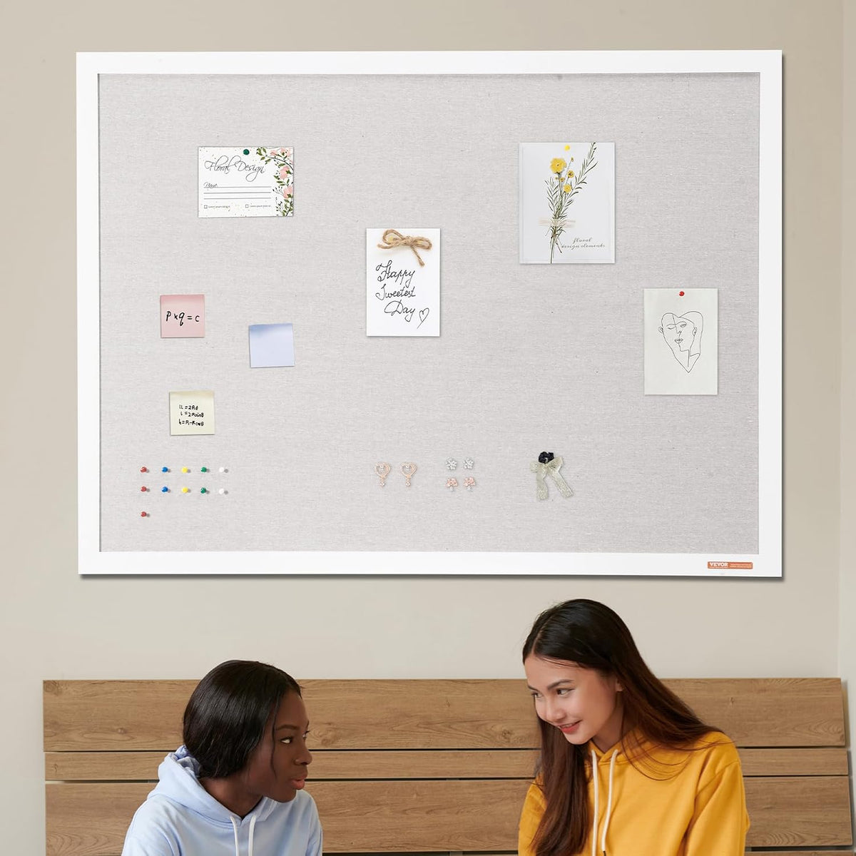 VEVOR 48"x36" White Cork Board with Linen Surface – Stylish Wall-Mo...