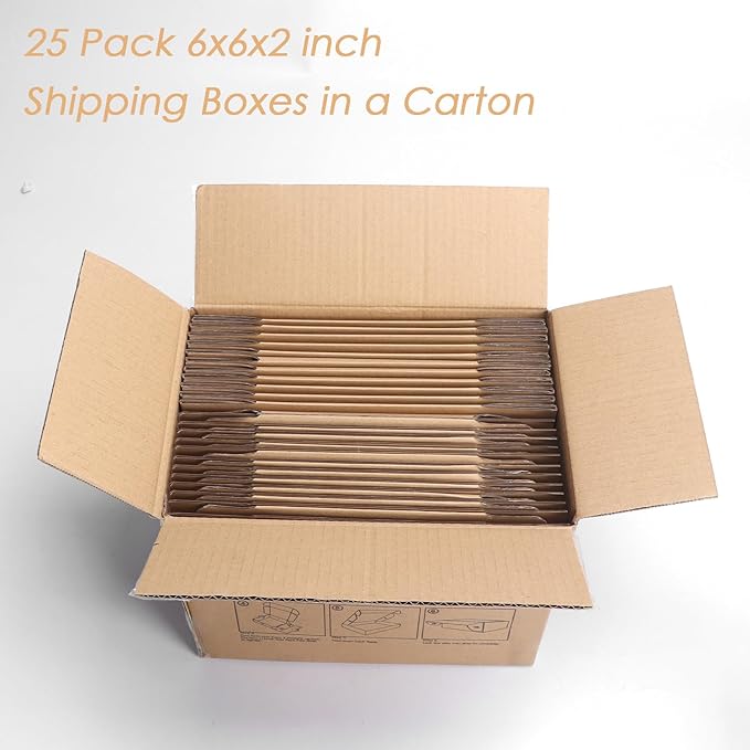 PHAREGE 6x6x2 inch Shipping Boxes Bulk 25 Pack Brown, Tab Lock Tuck Top Mailer - Image 8