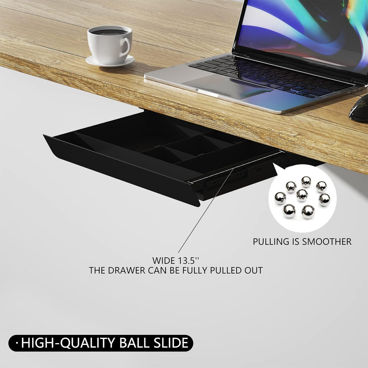 Under Desk Mounted Sliding Pull-out Drawer with Pencil Tray and Slide Storage...