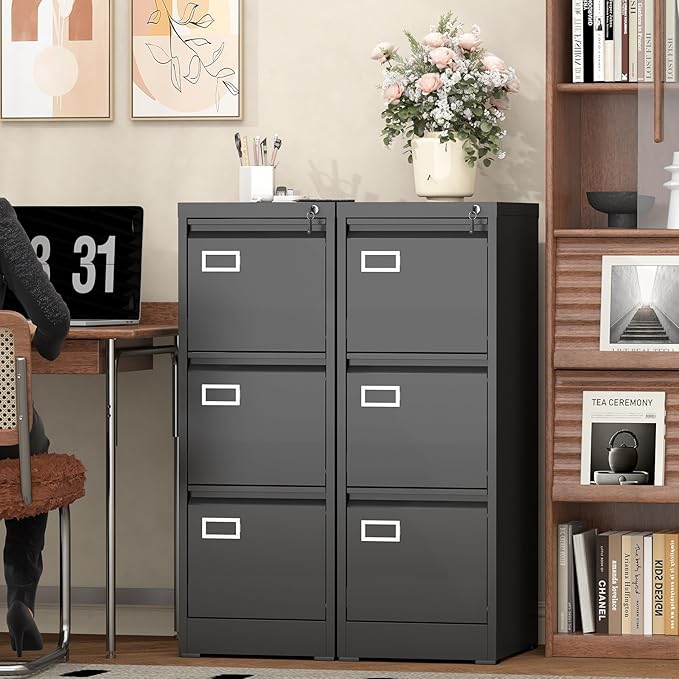 Lockable Vertical Metal File Cabinet 3 Drawer, Steel Filing Cabinet - Image 7