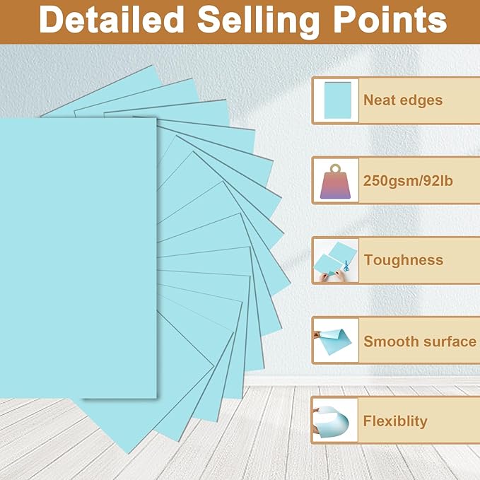 Silunkia 28 Sheets Light Blue Cardstock 8.5 x 11 Scrapbook Paper, 250gsm/92lb - Image 3