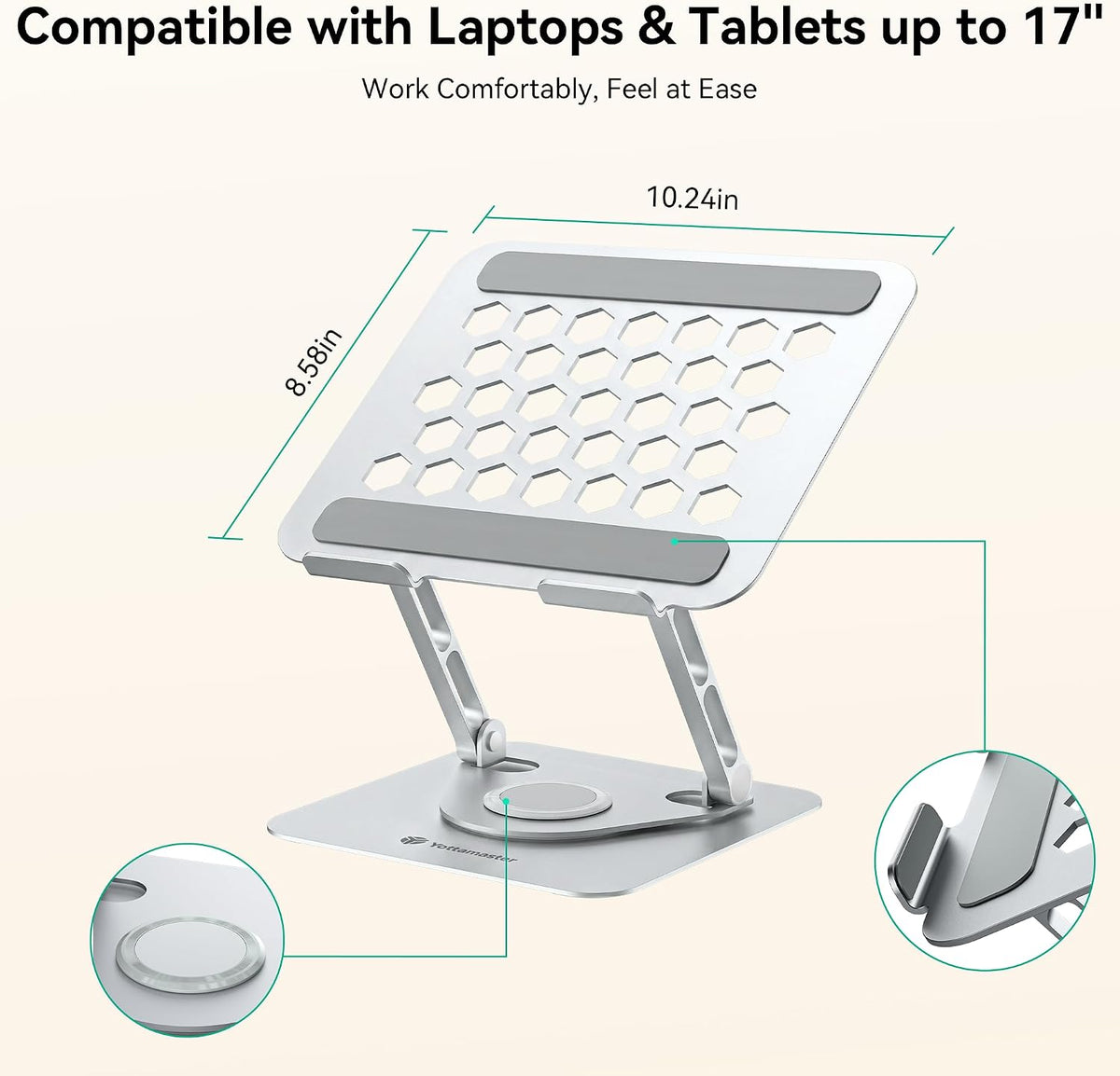 Yottamaster Adjustable Laptop Stand, 360° Rotating Aluminum Silver