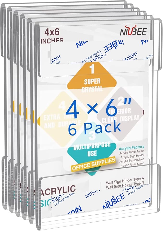 Niubee 4 x 6 inch Wall Mount Acrylic Sign Holder by NIUBEE