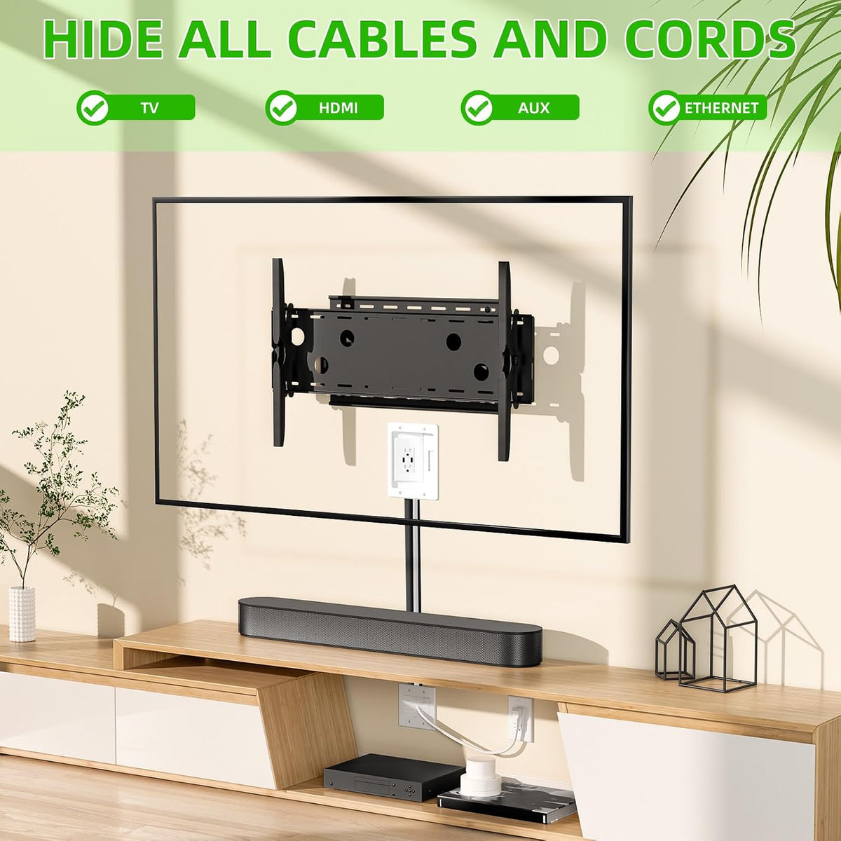 in Wall Cable Management Kit with Brush Wall Plate,AC Outlets & USB-a Por...