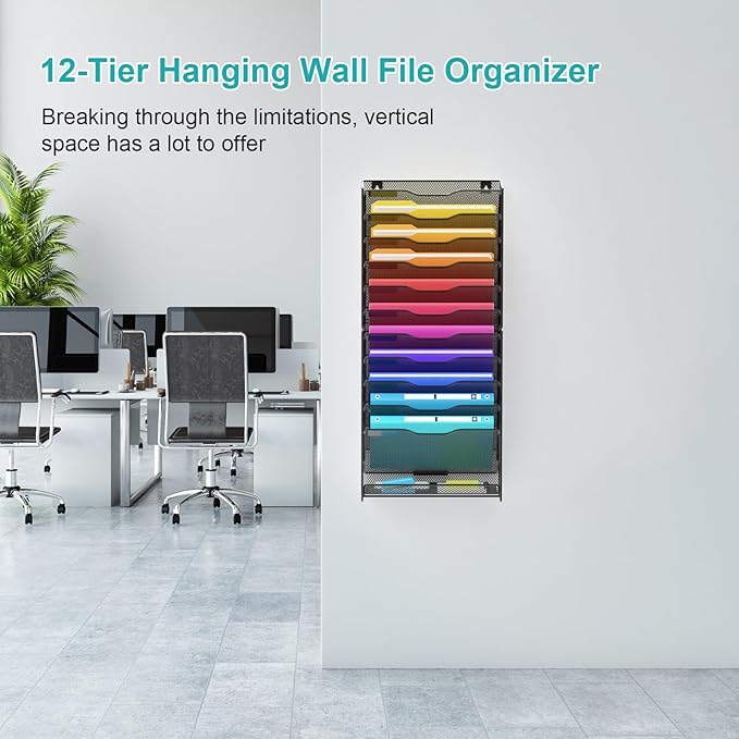VEESUN 12 Tier Wall File Organizer, Mesh Letter Magazine Mail Wall File Holder - Image 4