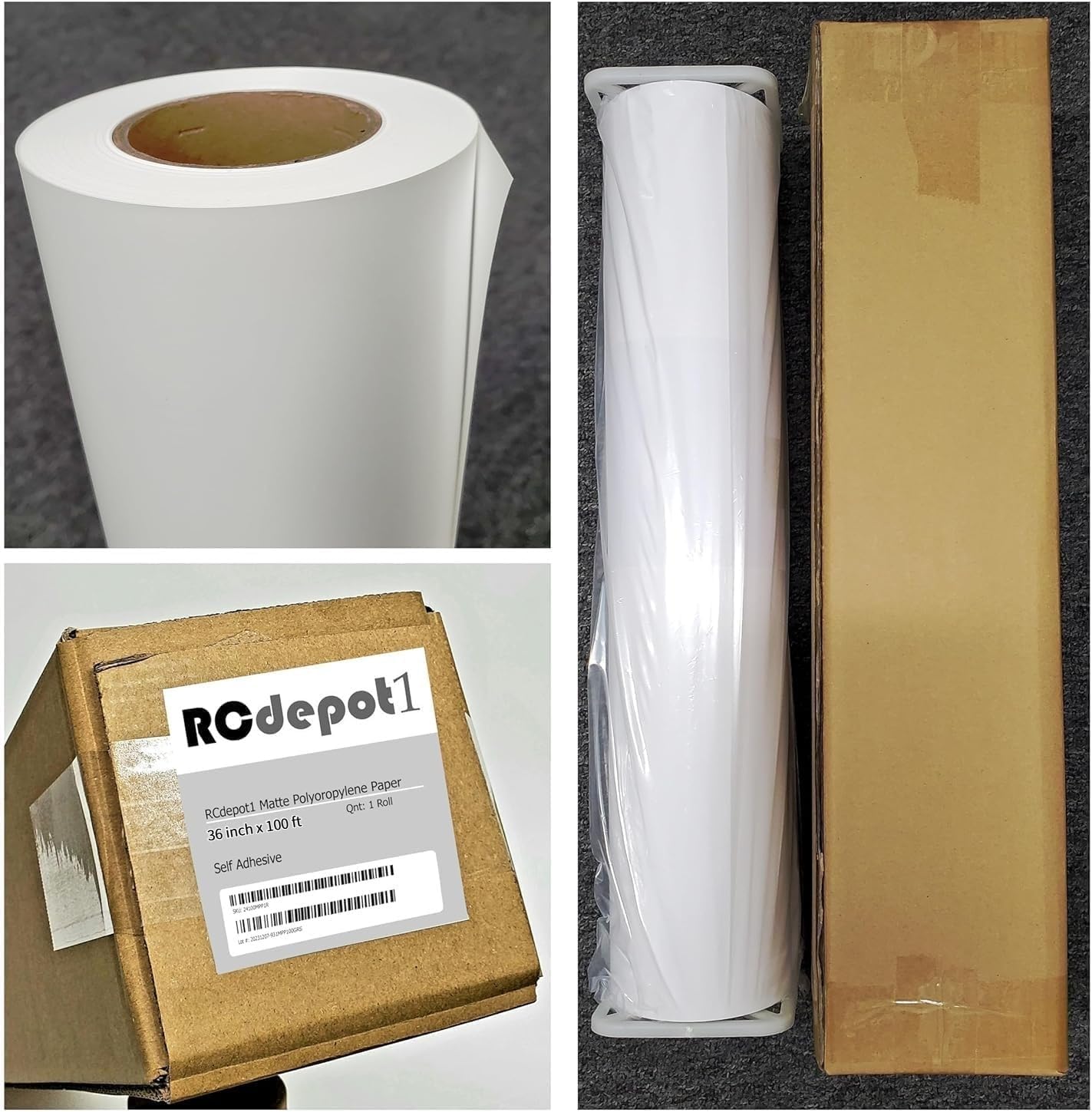RCdepot1-1 x 36 inch x 100 ft Matte Polypropylene Banner roll (self adhesive) film poly Vinyl Waterproof, Tear Resistant, 2 inch core, Wide Format Inkjet print poster signs pvc