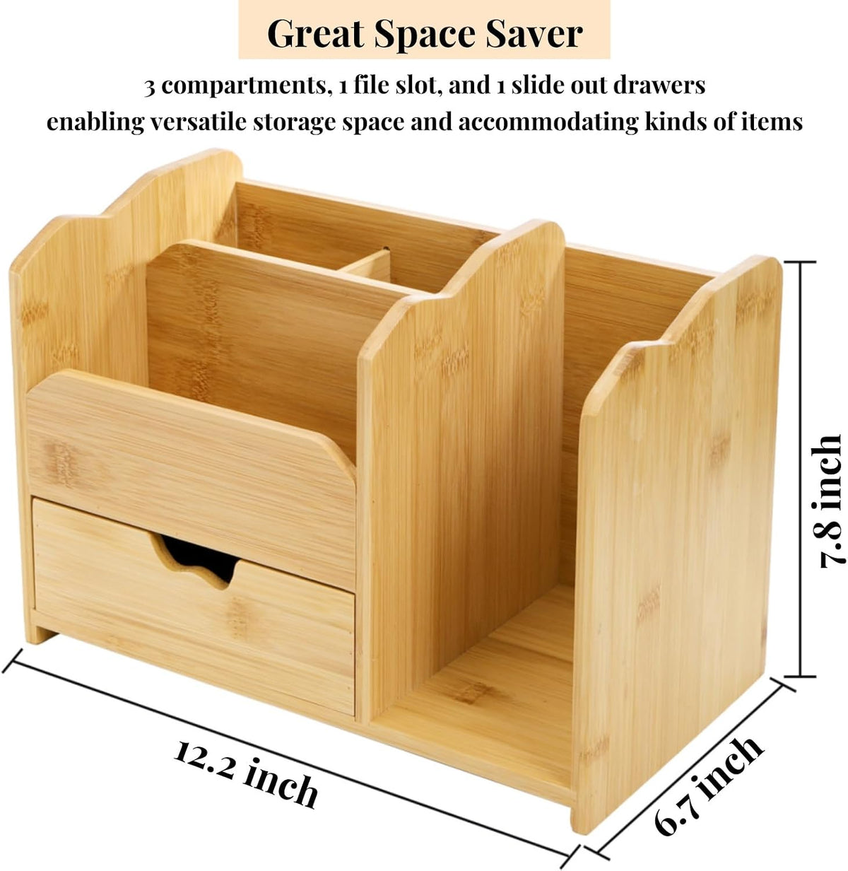 ZAVOOS Bamboo Desk Organizer with Drawer Pen Holder, 5 Compartments