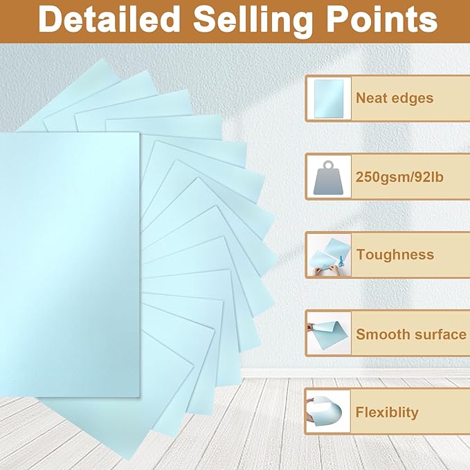 Silunkia 120 Sheets Light Blue Shimmer Cardstock 8.5 x 11 Certificate Paper - Image 3