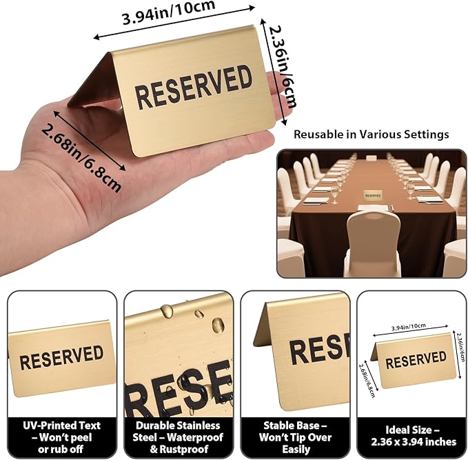 Stainless Steel Reserved Table Sign, 2.36 x 3.94 Inch Tent-Style Signs - Image 2