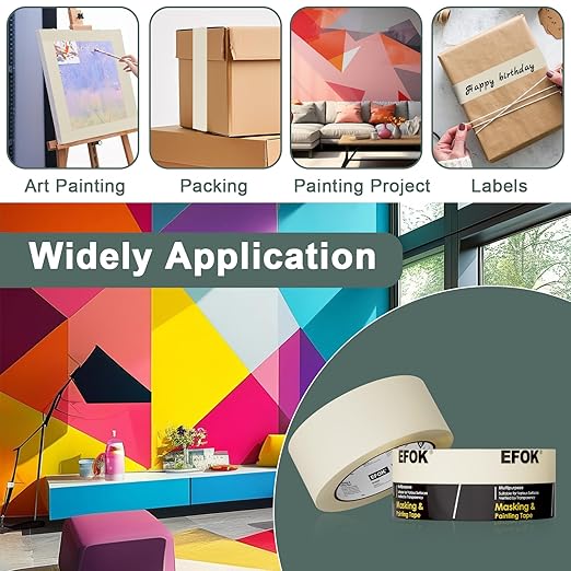 EFOK 10 Pack Masking Tape 2 Inch Wide Bulk, 2026 Upgrade White Painters Tape - Image 8