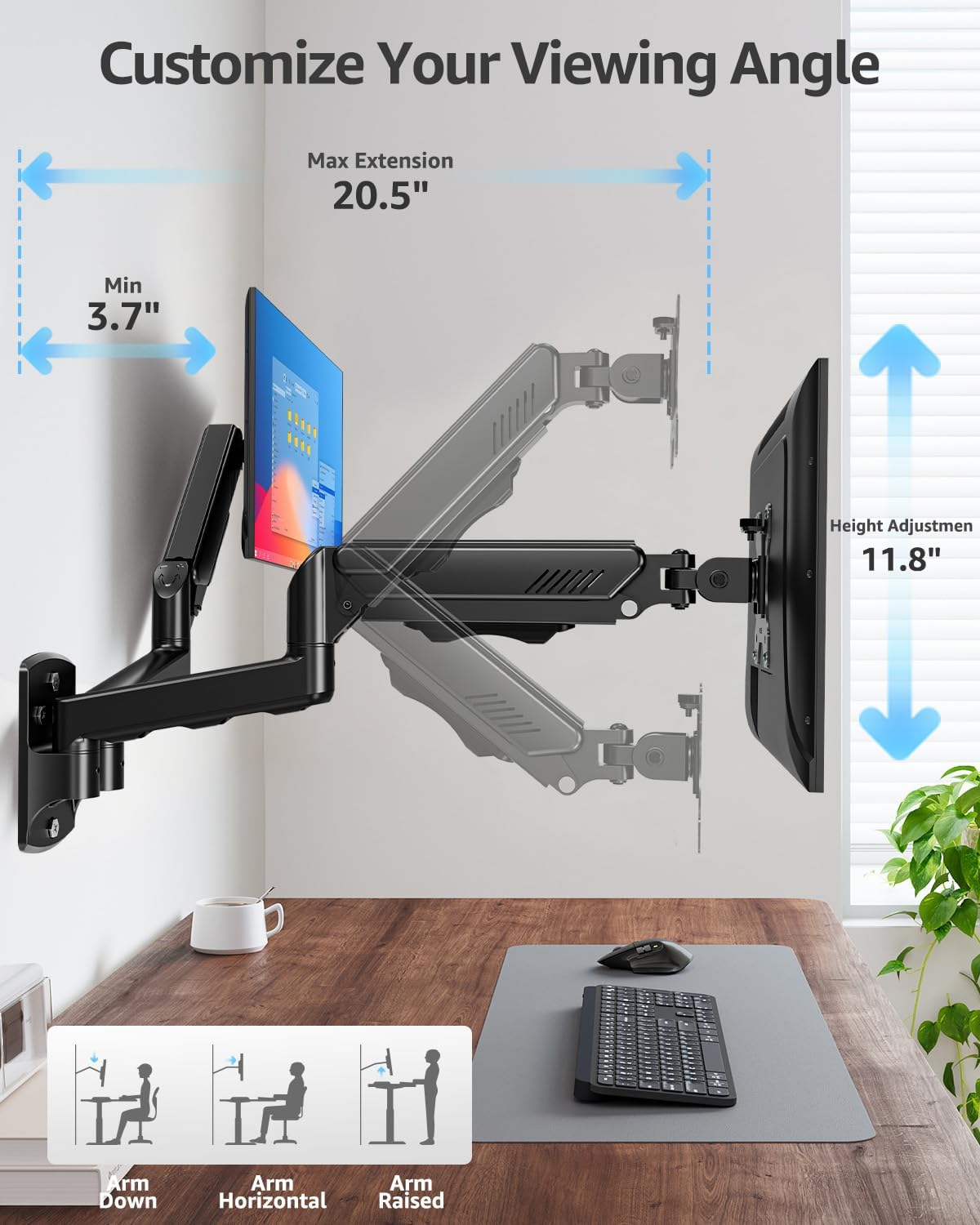 MOUNTUP Dual Monitor Wall Mount for 2 Max 32 Inch Computer Screen, Fully Adju...