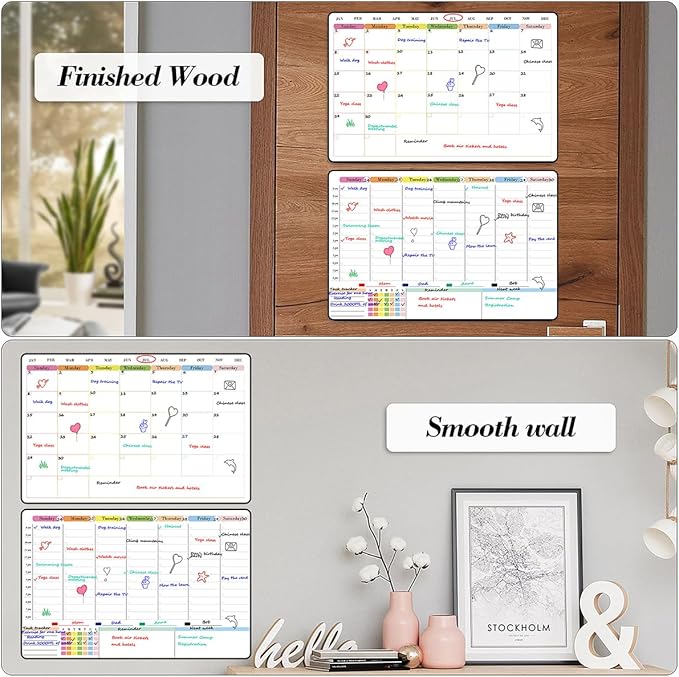 POPRUN Dry Erase Calendar weekly and monthly self adhesive stick on - Image 6