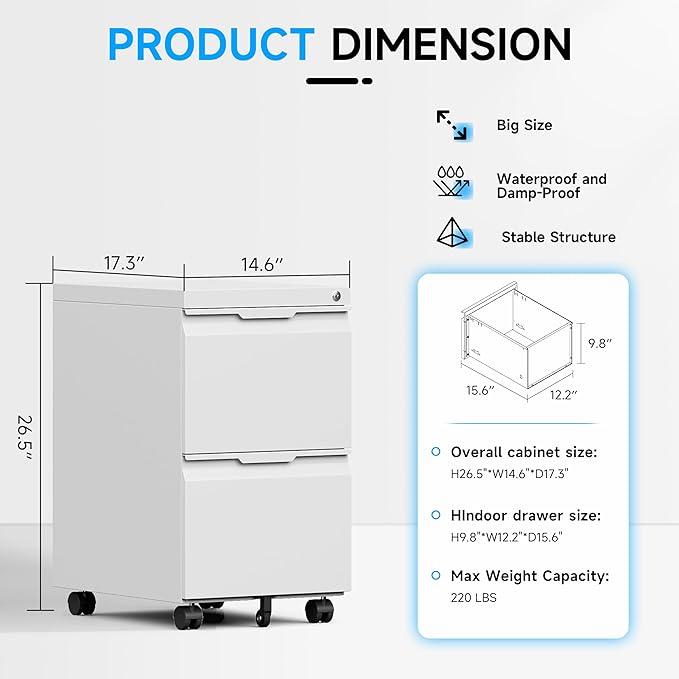 Bestoo 2-Drawer Mobile File Cabinet - Image 3