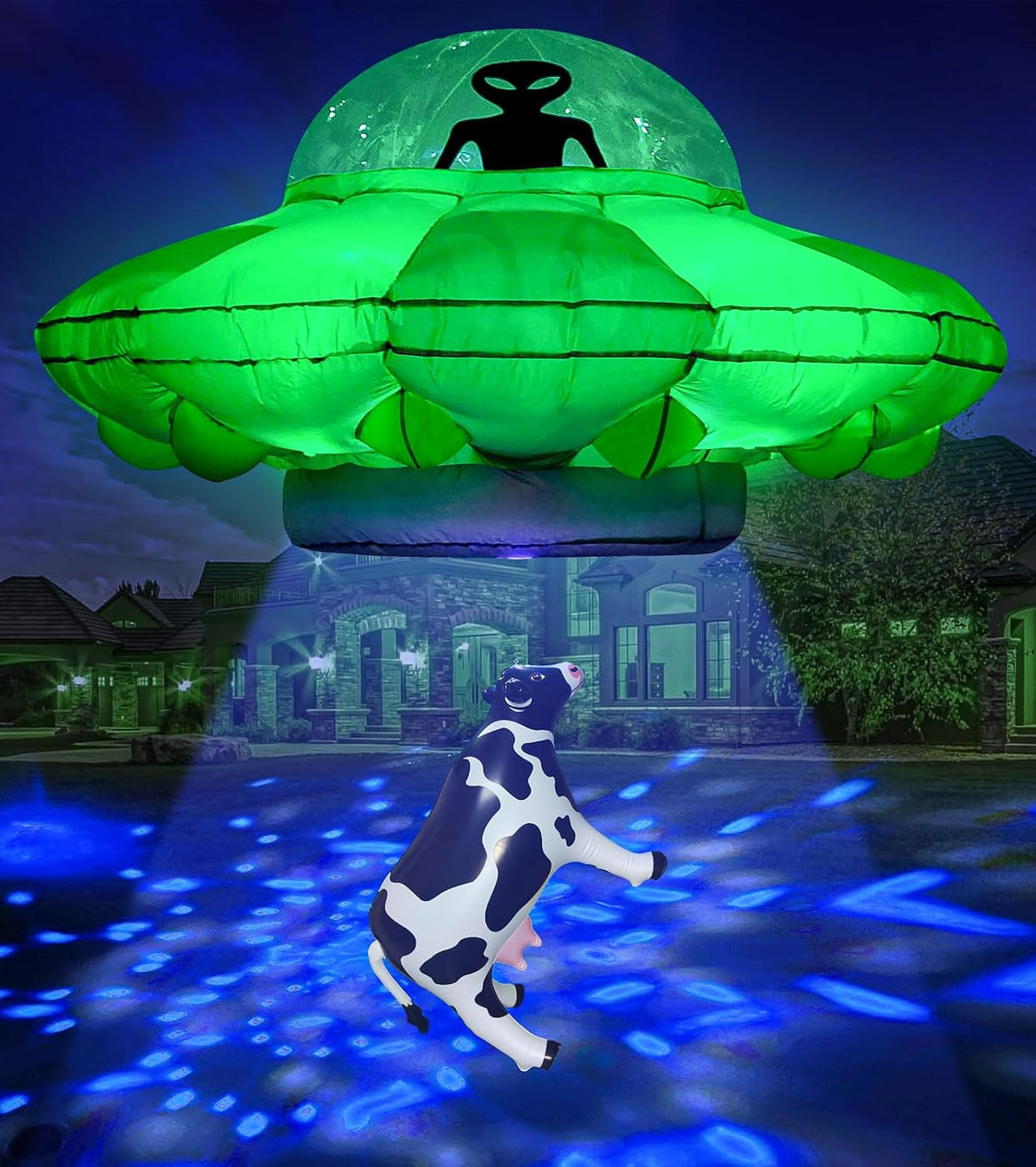 Alien Party Decorations 4.2FT Hanging UFO Cow Abduction Inflatable Alien Infl...