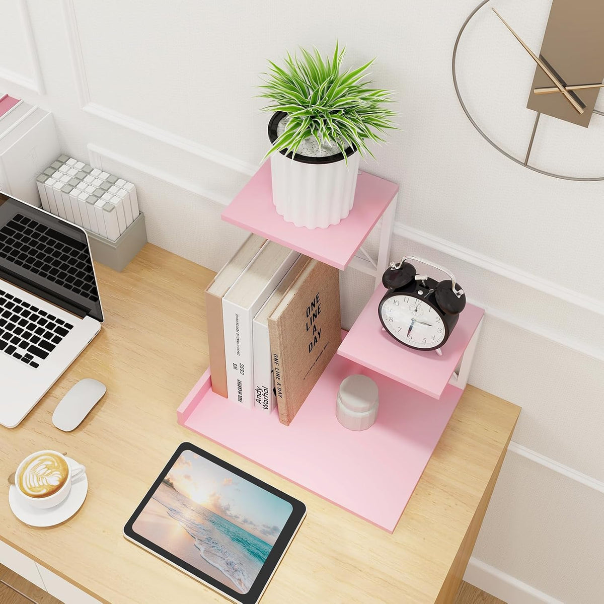 eliteroo desktop shelf, aesthetic desk organizer table top, view 9