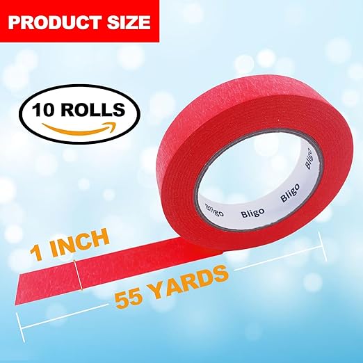 Bligo 10 Pack Red Painters Tape 1 Inch x 55 Yards, Medium Adhesive Masking Tape - Image 2